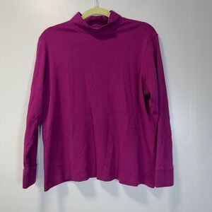 Lands End Magenta Purple Mock Neck Long Sleeve Cotton Top Womens 1X 16W-18W
